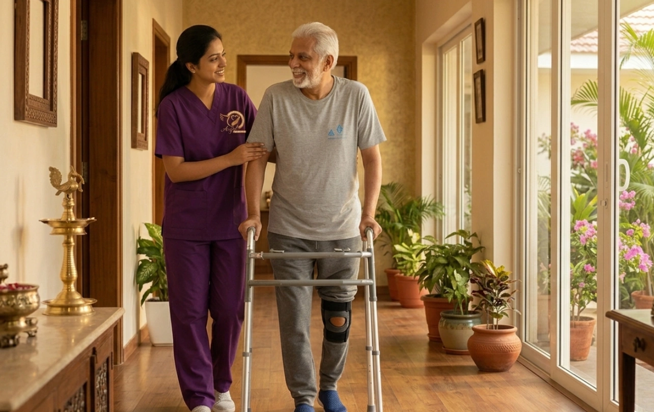 Elderly home care assistance by a nurse