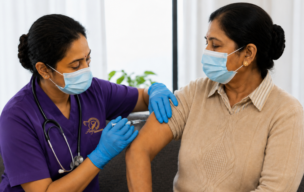 Lab test sample collection at home in Trivandrum by Angel Health Care technician