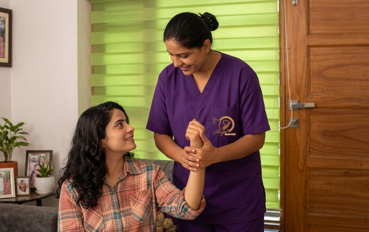 Therapist helping patient with mobility exercises