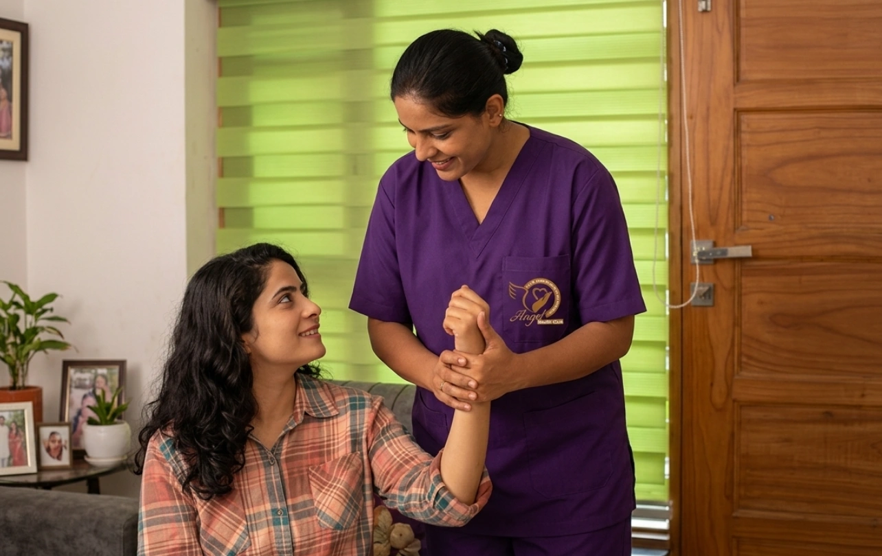 Therapist helping patient with mobility exercises