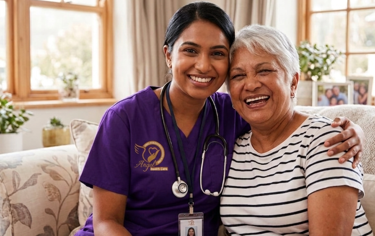 Nurse assisting elderly patient at home in Trivandrum