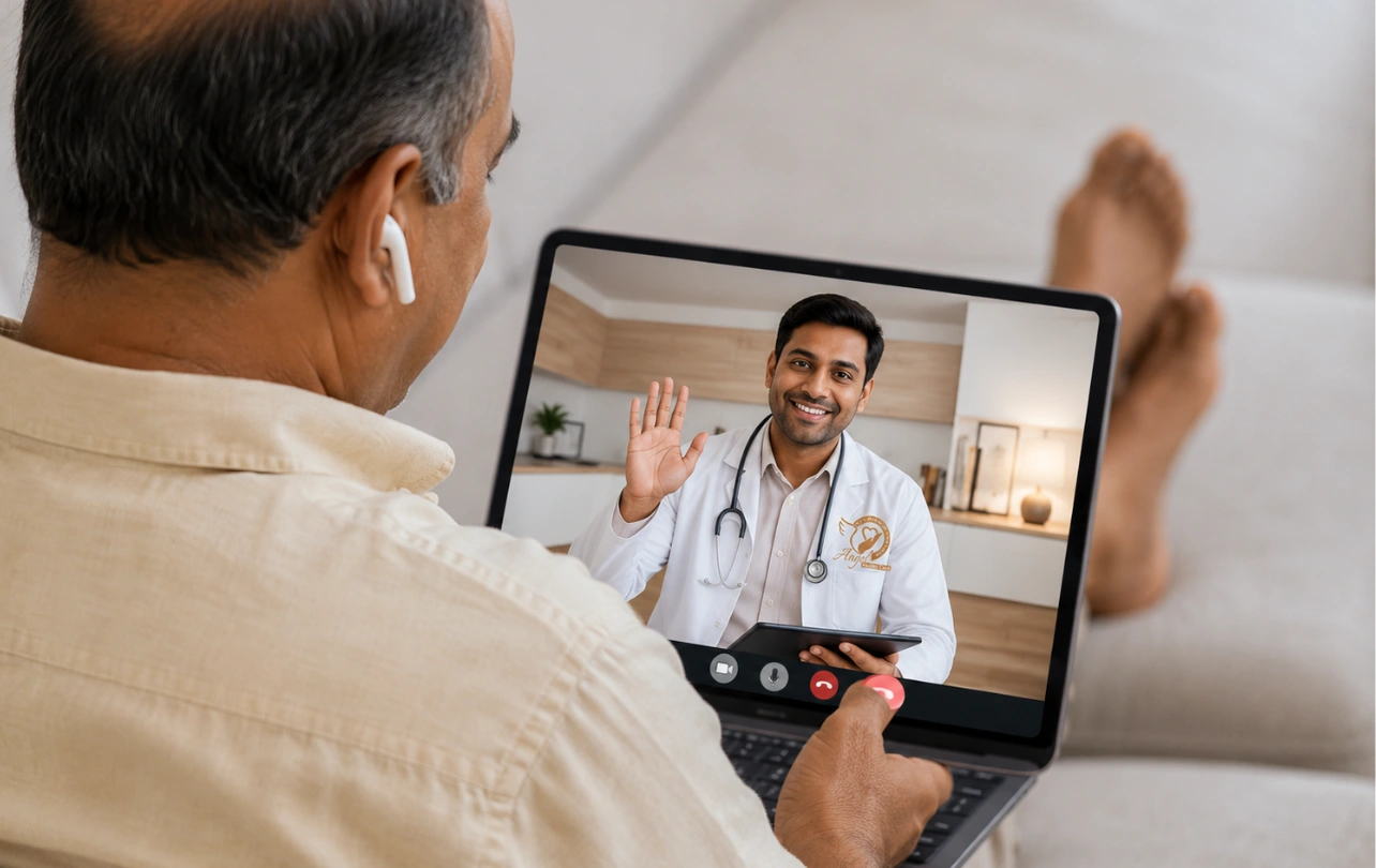 Online doctor consultation for elderly patient at home