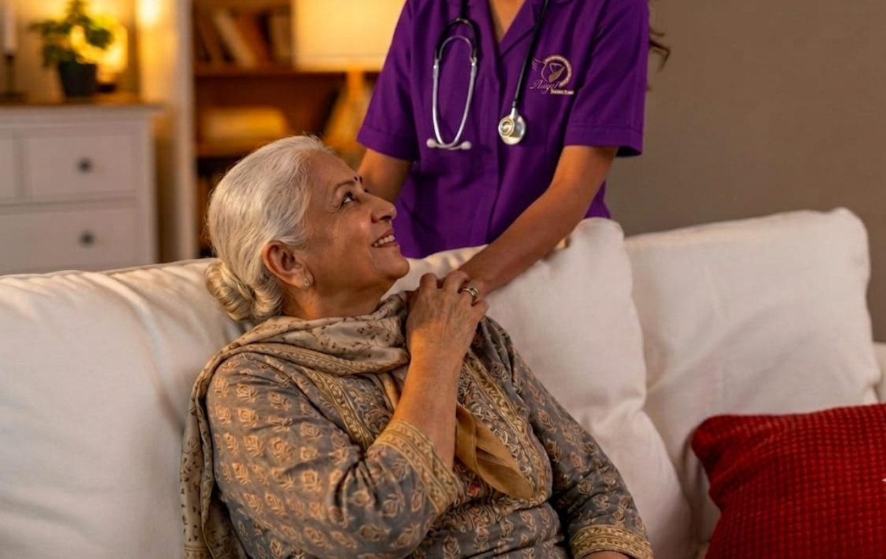Home nurse assisting an elderly patient with personalized healthcare