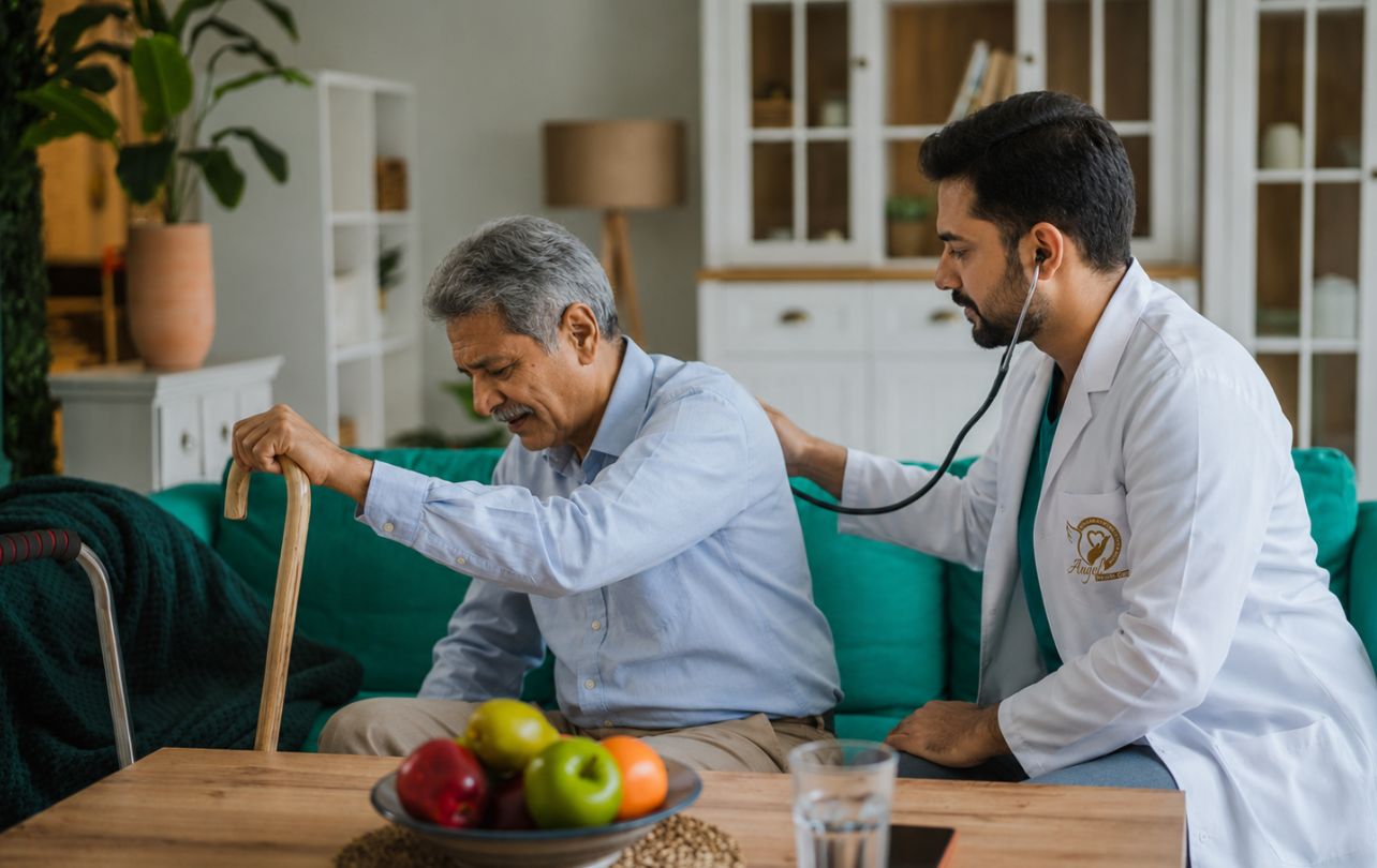 Doctor consulting a patient at home