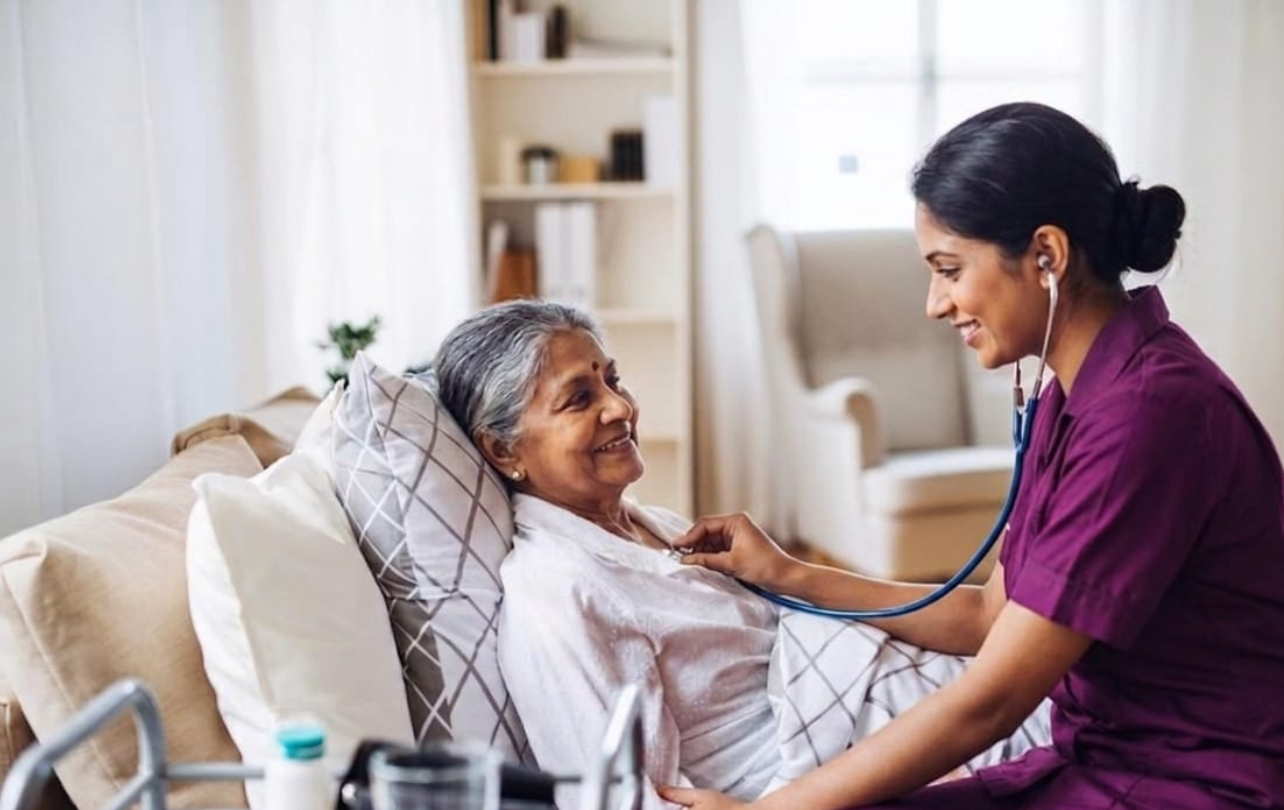 Home nurse providing patient care in Trivandrum