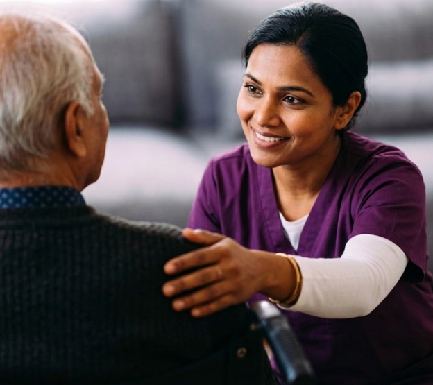 Home healthcare nurse providing medical support