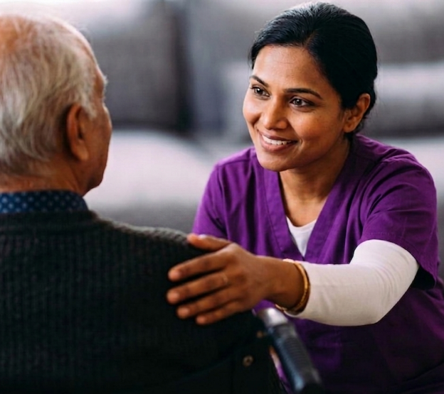 Home healthcare nurse providing medical support