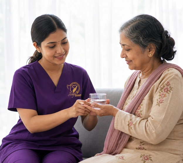 elderly patient attending doctor visit with caregiver