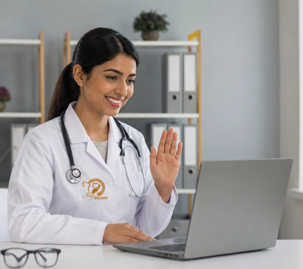 Doctor speaking with patient through video consultation