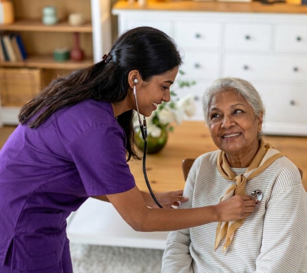 Elderly patient receiving compassionate nursing care