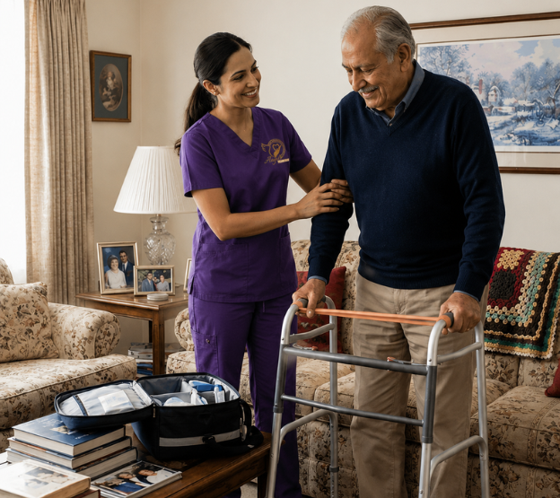 Post-surgery rehabilitation physiotherapy session at home