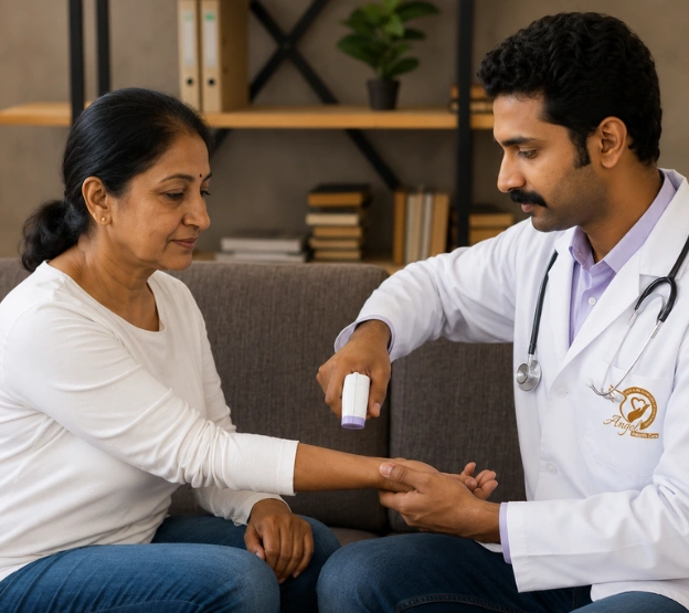 Healthcare professional providing consultation at patient home