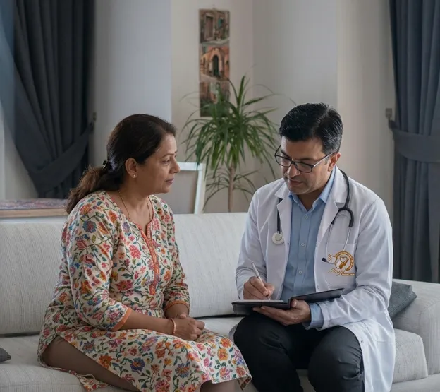 Elderly patient receiving medical care at home