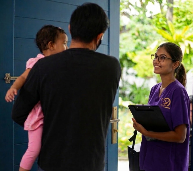 Healthcare professional visiting patient home