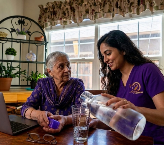 Healthcare professional supporting patient recovery at home