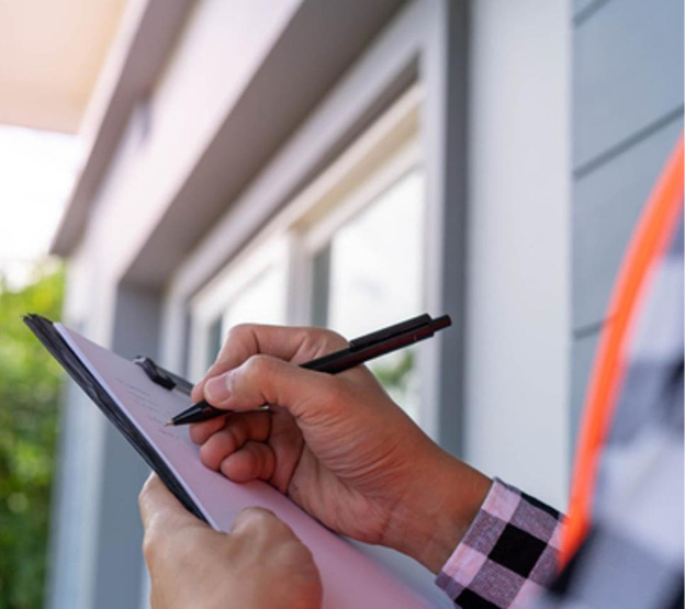Homeowner consulting maintenance experts for property upkeep and safety