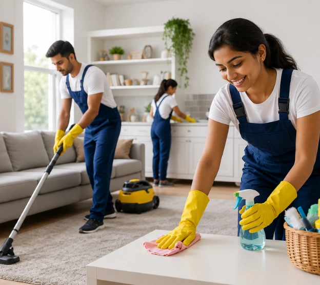 Clean and organized living room after professional housekeeping service