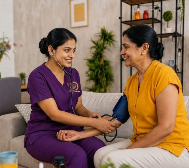 Healthcare professional assisting elderly patient
